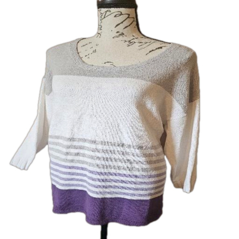Chicos Women's Sweater Light Weight Gray, White Purple Size 2 12-14 EUC - Picture 7 of 12